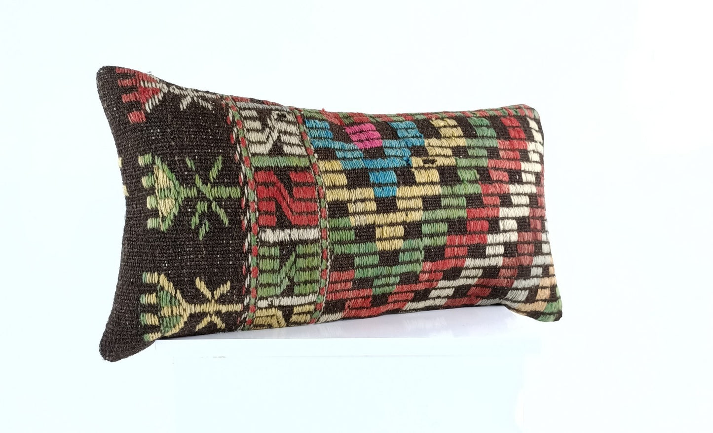 Handmade Turkish Kilim Pillow Cover 12x24 Ethnic Boho Sofa Lumbar Cushion E1017