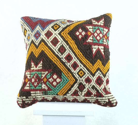 16x16 Ethnic Vintage Turkish Rug Pillow Cover Home Decorative Boho Cushion 2495