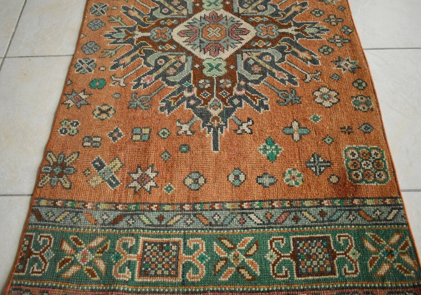 Oushak Runner 4.7x2.6 ft Handwoven Turkish Runner Vintage Runner Floor Rug R25