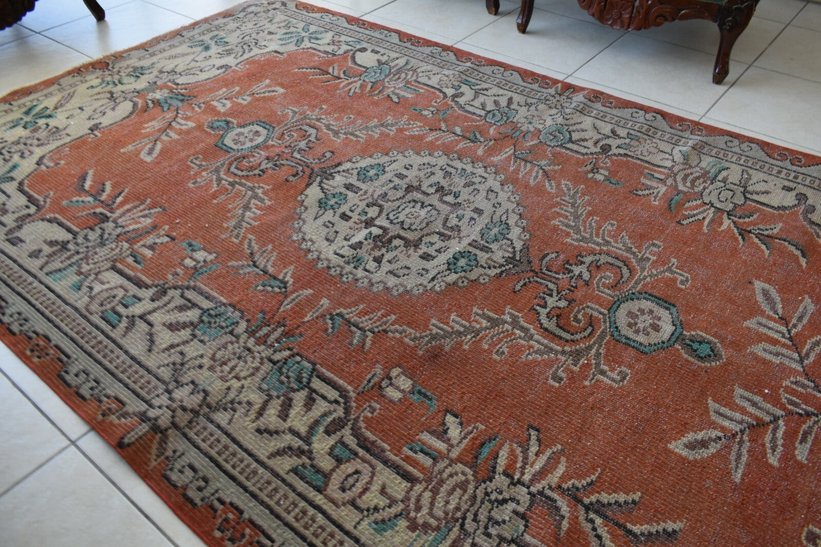 Large Turkish Rug 9.2x5.2 ft Vintage Rug Faded Oushak Rug Living Room Carpet B23