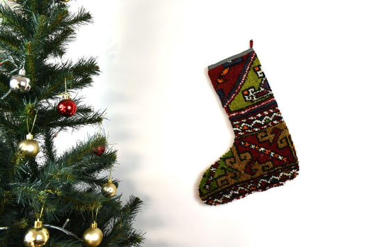 Kilim Christmas Stocking Vintage Rug Stocking Ethnic Decorative Xmas Socks S776