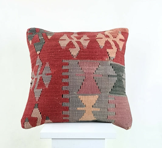 14x14 Kilim Cushion Cover Turkish Ottoman Boho Rustic Throw Pillow Case A1303