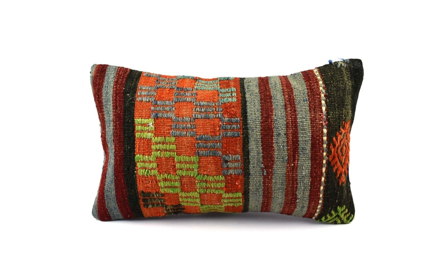 Kilim Pillow Cover 12x20 Handmade Turkish Rug Boho Ethnic Lumbar Cushion 4865