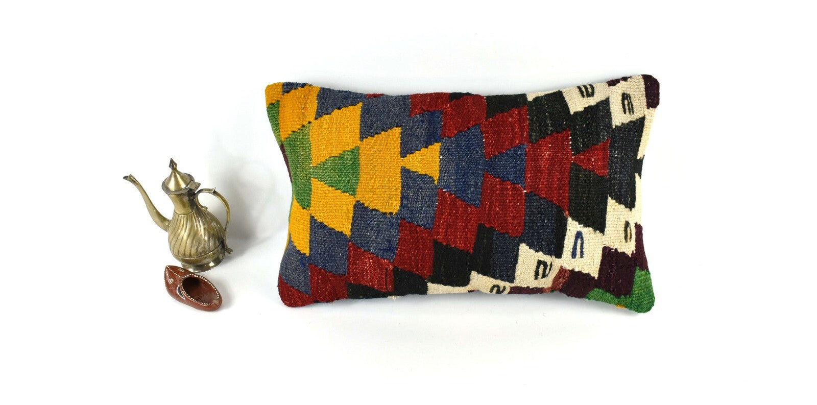 Kilim Pillow Cover 12x20 Handmade Turkish Rug Boho Ethnic Lumbar Cushion 3298