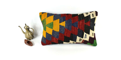 Kilim Pillow Cover 12x20 Handmade Turkish Rug Boho Ethnic Lumbar Cushion 3298