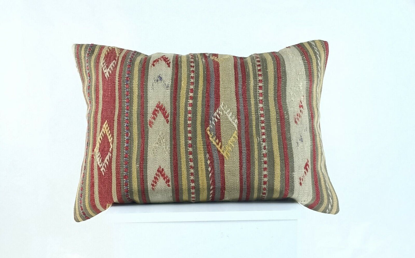 Handwoven Turkish Kilim Lumbar Pillow Cover 16x24 Vintage Bohemian Cushion A1032