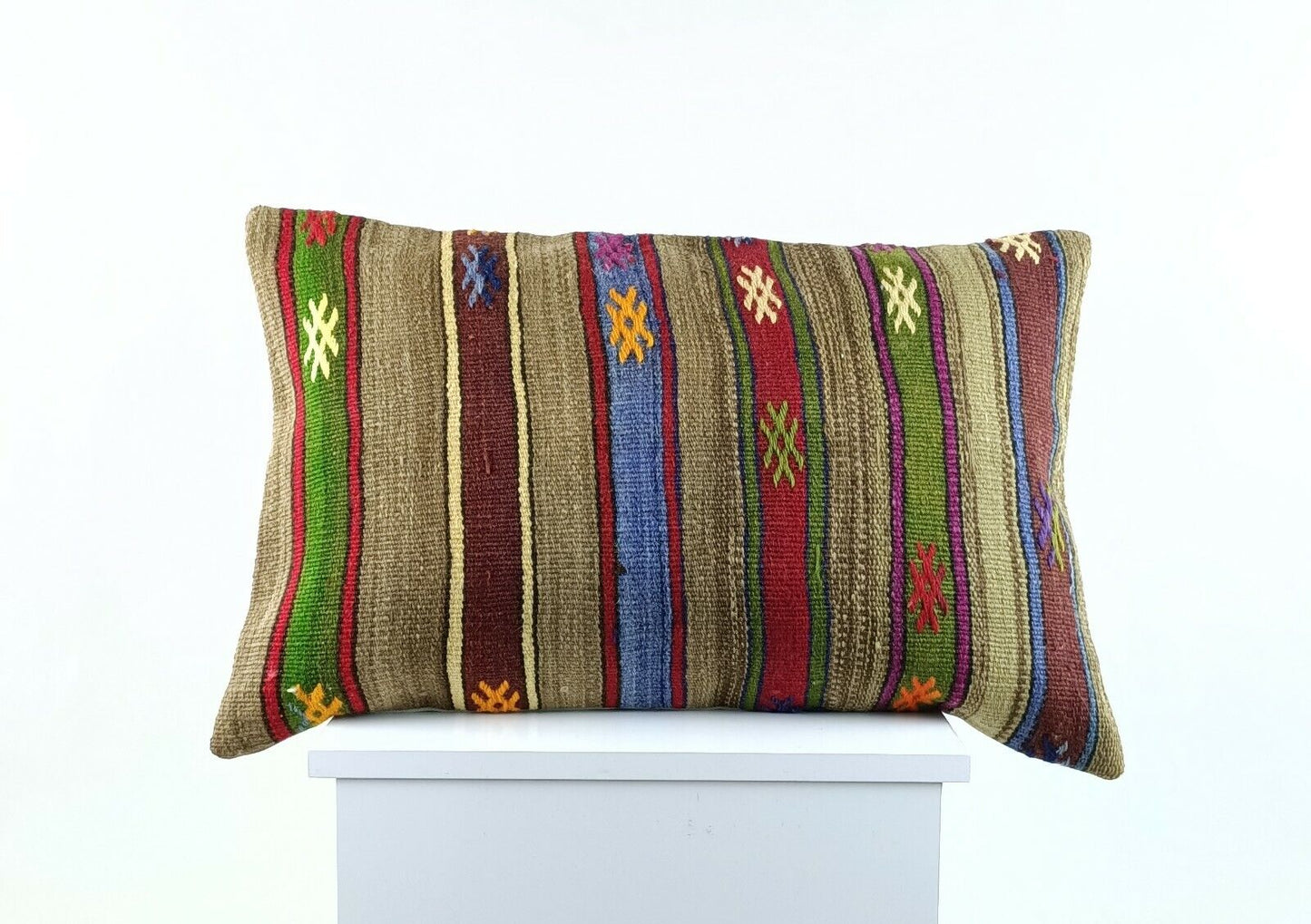 Kilim Pillow Cover 16x24 in Traditional Handmade Anatolian Lumbar Cushion A1475