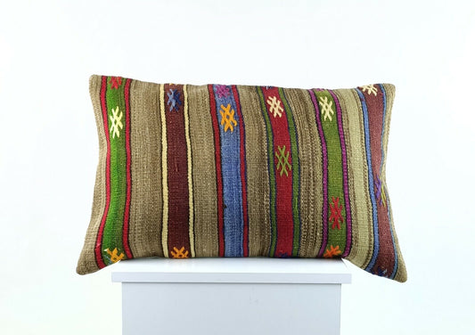 Kilim Pillow Cover 16x24 in Traditional Handmade Anatolian Lumbar Cushion A1475