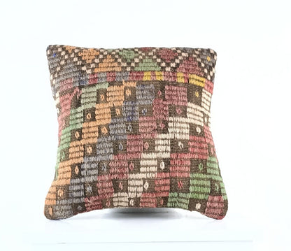 14"x14" Kilim Pillow Cover Handmade Turkish Tribal Ethnic Boho Rug Cushion E1308