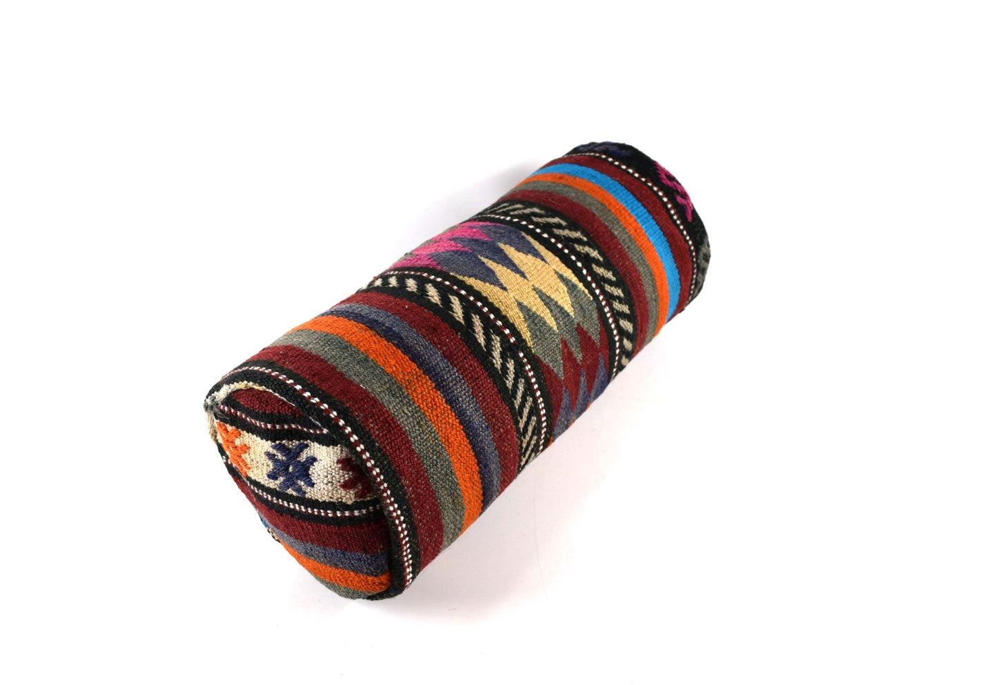 Kilim Bolster Pillow Cover 8x20 in Tribal Vintage Turkish Carpet Bolster Cushion