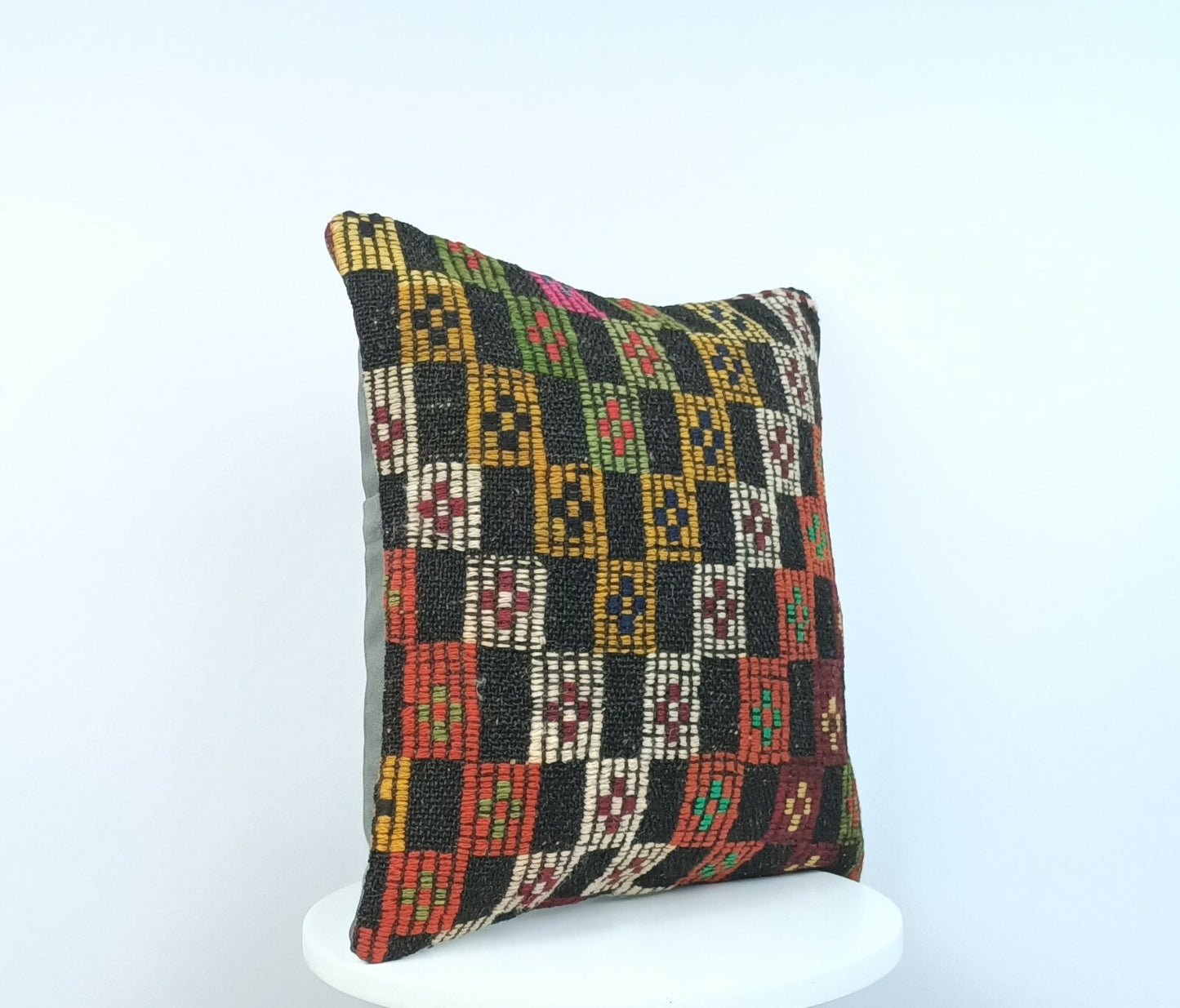 Kilim Pillow Cover 16"x16" Home Decorative Boho Rustic Rug Lumbar Cushion E198