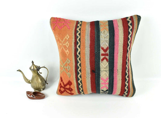 Kilim Pillow Cover 16x16 Home Decorative Vintage Handmade Cushion Cover A1933