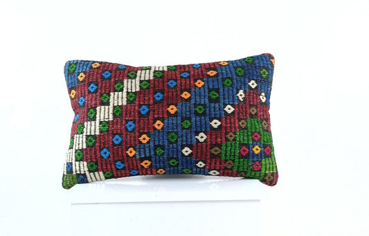 Kilim Pillow Cover 12x20 Turkish Handmade Sofa Couch Floor Lumbar Cushion E1029