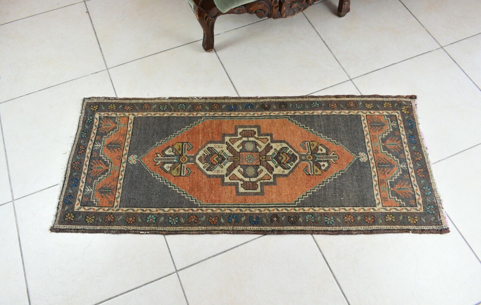 Oushak Runner 4.1x1.7 ft Vintage Turkish Rug Small Runner Anatolian Rug Y53