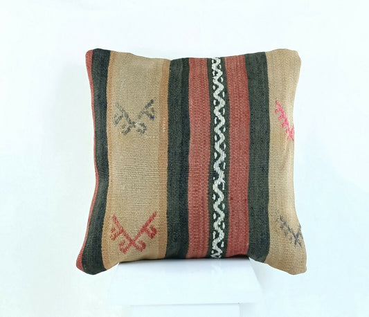 Handwoven Kilim Pillow Cover Decorative Cushion Cover 16x16 Vintage Pillow A700