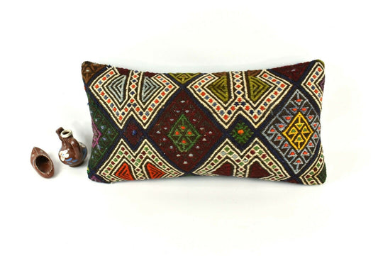 Kilim Lumbar Pillow Cover 10x20 Decorative Handmade Sofa Couch Cushion A2734