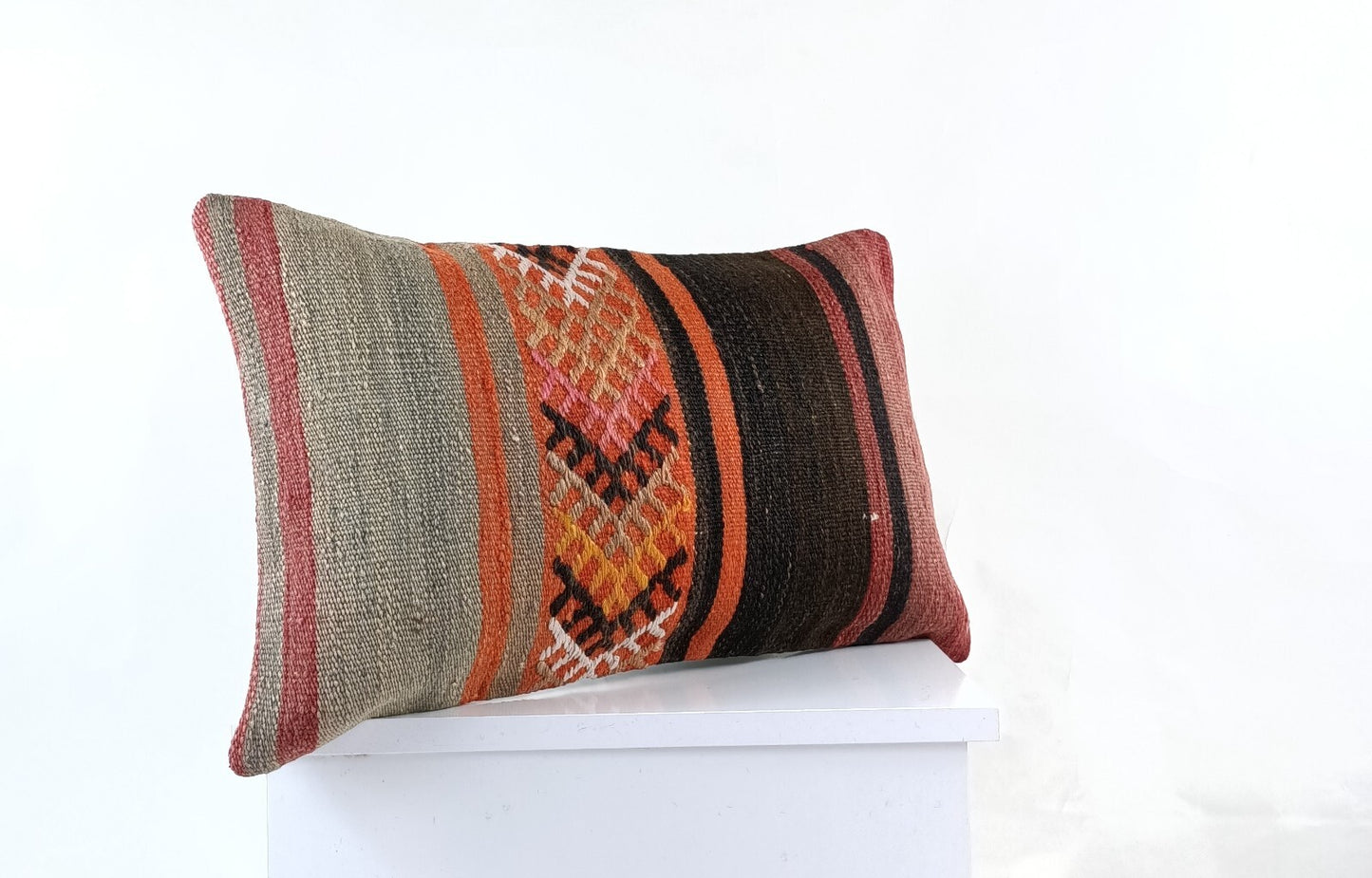 Kilim Pillow Cover 12x20 Turkish Handmade Sofa Couch Floor Lumbar Cushion E1055