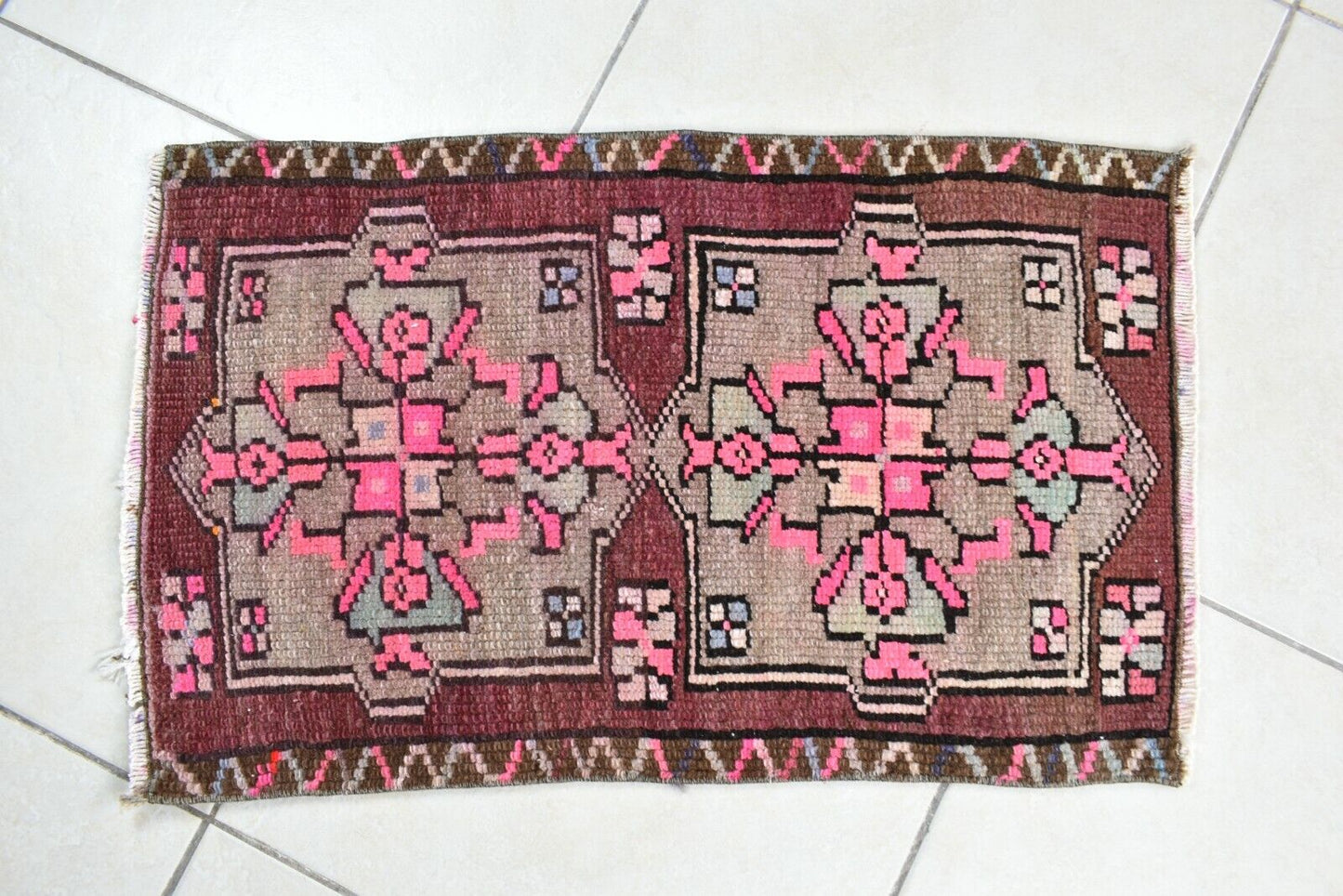 Turkish Runner 2.2x1.4 ft Mini Anatolian Rug Vintage Runner Turkish Runner Y112