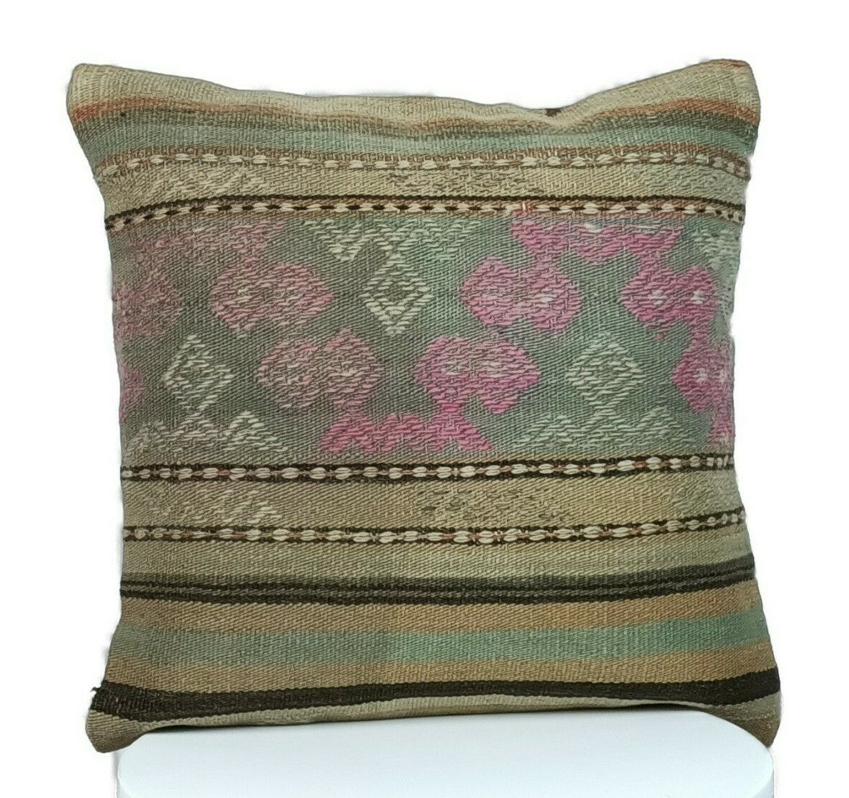Traditional Kilim Cushion Cover 16x16 Handmade Turkish Tribal Pillow Cover E179