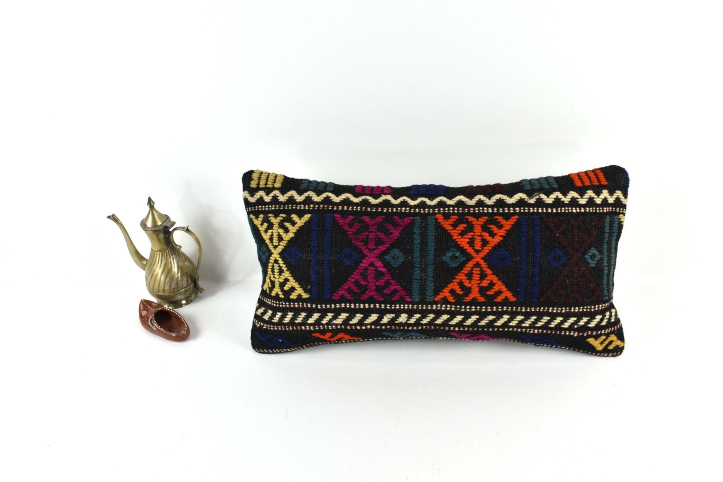 10x20 Kilim Lumbar Pillow Cover Vintage Ethnic Oushak Kilim Pillow Cover 3348