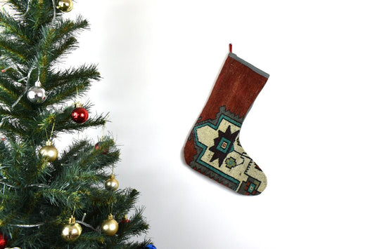 Kilim Christmas Stocking Vintage Rug Stocking Ethnic Decorative Xmas Socks S598