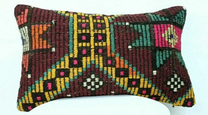 12x20 Kilim Pillow Cover Handmade Traditional Turkish Wool Lumbar Cushion E514