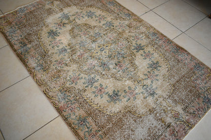 Vintage Oushak Rug 6.3x3.7 ft Turkish Floor Rug Faded Area Rug Oriental Rug U01