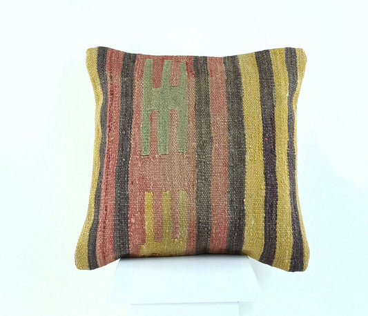 Handwoven Kilim Pillow Cover Decorative Cushion Cover 16x16 Vintage Pillow A703