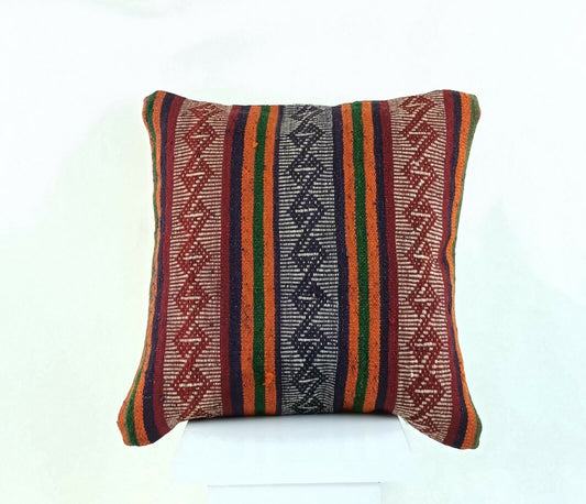 Turkish Kilim Pillow Cover 16x16 Decorative Sofa Pillow Vintage Cushion A712