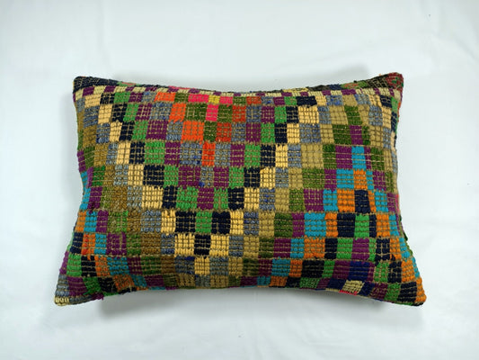 Kilim Pillow Cover 16x24 Tribal Vintage Turkish Carpet Lumbar Pillow Cover E50