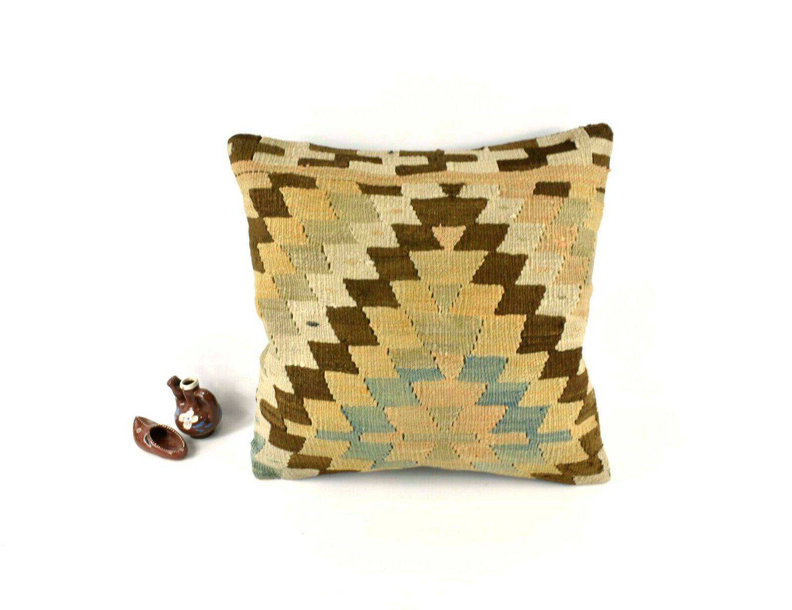 18x18 Kilim Pillow Cover Handknotten Vintage Pillow Oushak Kilim Pillow  A2853