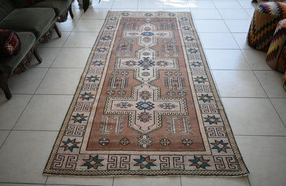 Faded Oushak Rug 9x4.2 ft Anatolian Rug Turkish Carpet Boho Floor Rug U07