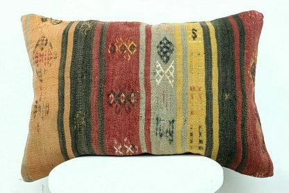 Kilim Lumbar Pillow Handknotted Oushak Rug Oriental Bohemian Ethinc Cushion E502