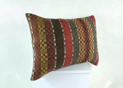 Kilim Pillow Cover 16x24 in Traditional Handmade Anatolian Lumbar Cushion  E1277