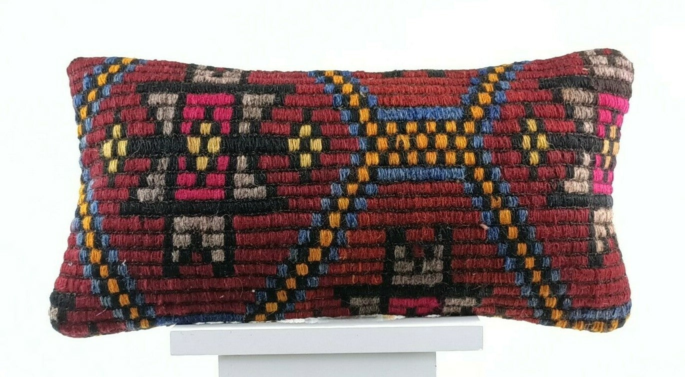 8"x16" Kilim Pillow Cover Handwoven Turkish Rug Traditional Oriental Lumbar E733