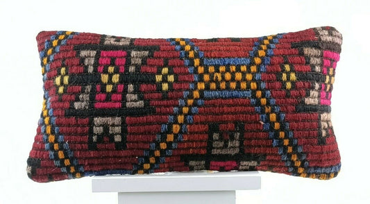 8"x16" Kilim Pillow Cover Handwoven Turkish Rug Traditional Oriental Lumbar E733