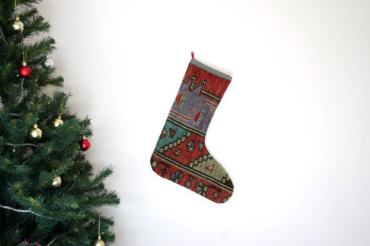 Kilim Christmas Stocking Vintage Rug Stocking Ethnic Decorative Xmas Socks S393