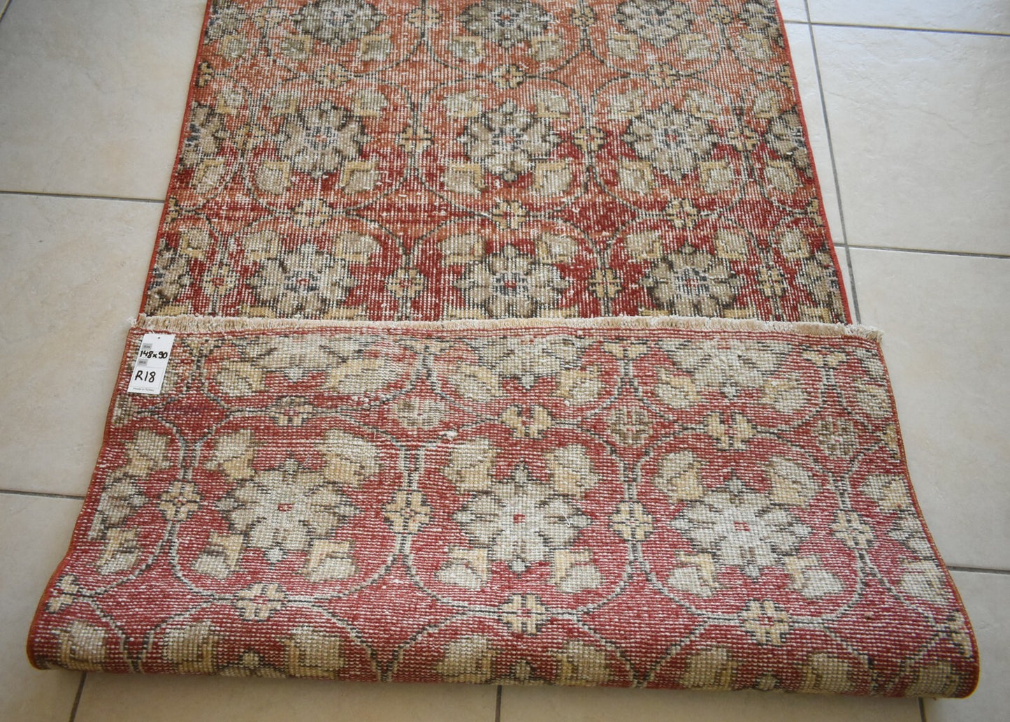 Vintage Runner 4.8x2.9 ft Small Turkish Runner Anatolian Floor Runner Rug R18