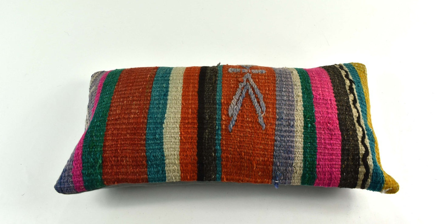 10x20 Kilim Lumbar Pillow Cover Vintage Ethnic Oushak Kilim Pillow Cover 3758