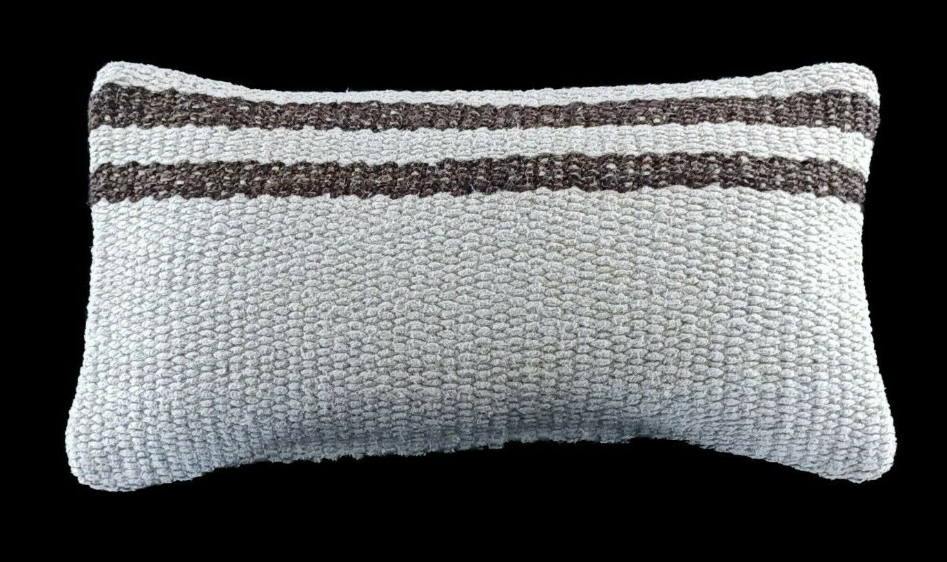 White Hemp Handmade Kilim Pillow Cover 8x16 in  Decorative Lumbar Cushion Ê800