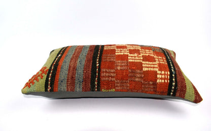 Kilim Pillow Cover 12x20 Handmade Turkish Rug Boho Ethnic Lumbar Cushion 4871