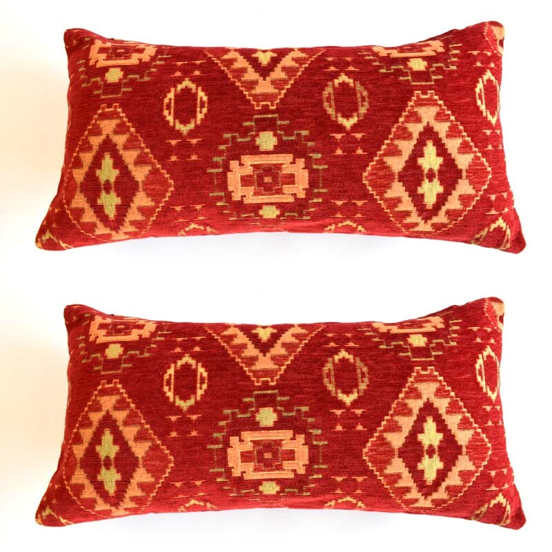 2 pcs/set Kilim Design Fabric Pillow Cover Handmade Ethnic Tribal Rustic Lumbar