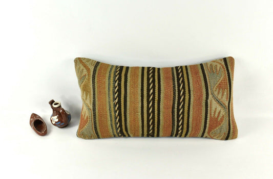 Kilim Lumbar Pillow Cover 10x20 Decorative Handmade Sofa Couch Cushion A2737