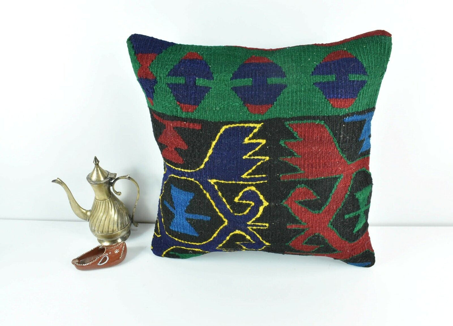 Kilim Pillow Cover 16x16 Oriental Traditional Handmade Bohemian Cushion A1632