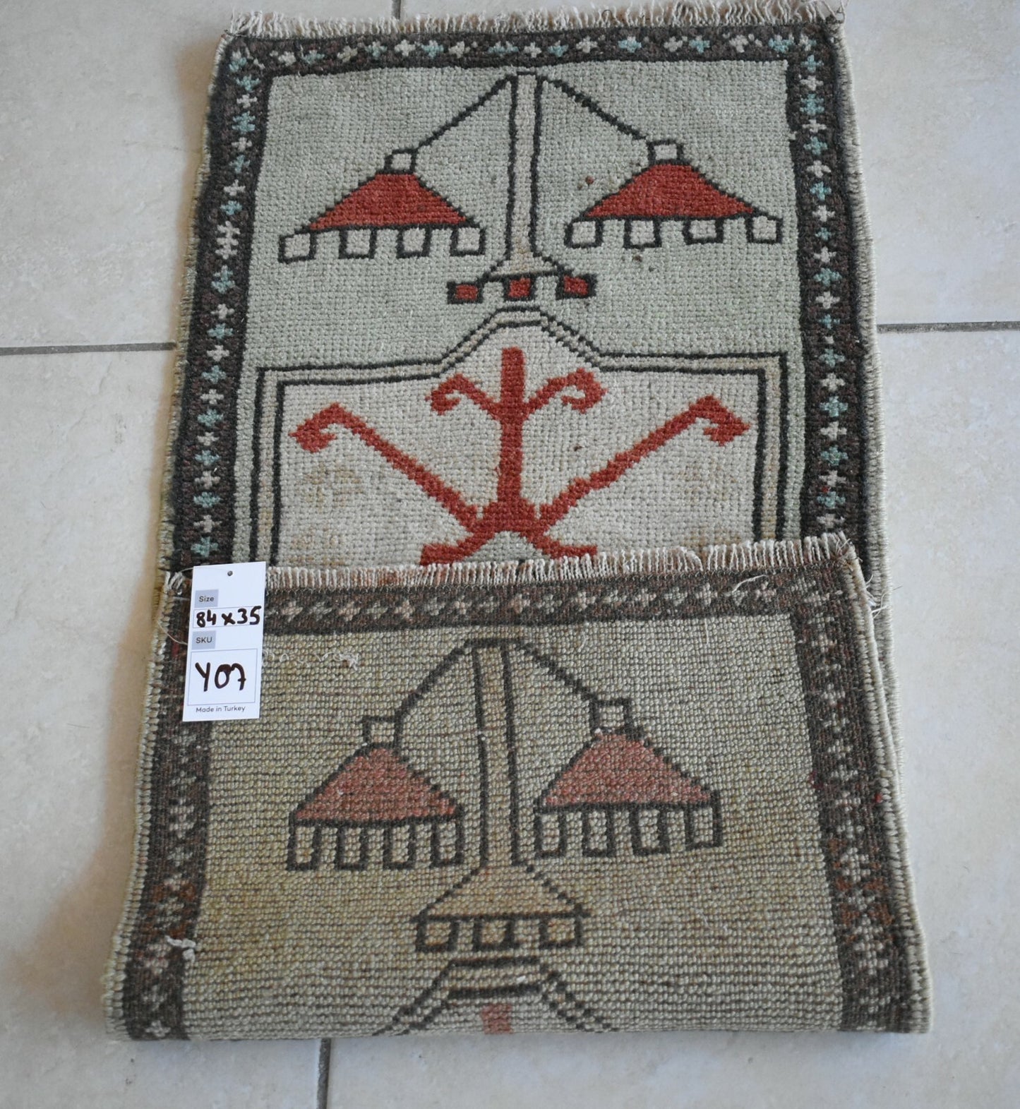 Oushak Runner 2.7x1.1 ft Vintage Turkish Rug Small Runner Anatolian Rug Y07