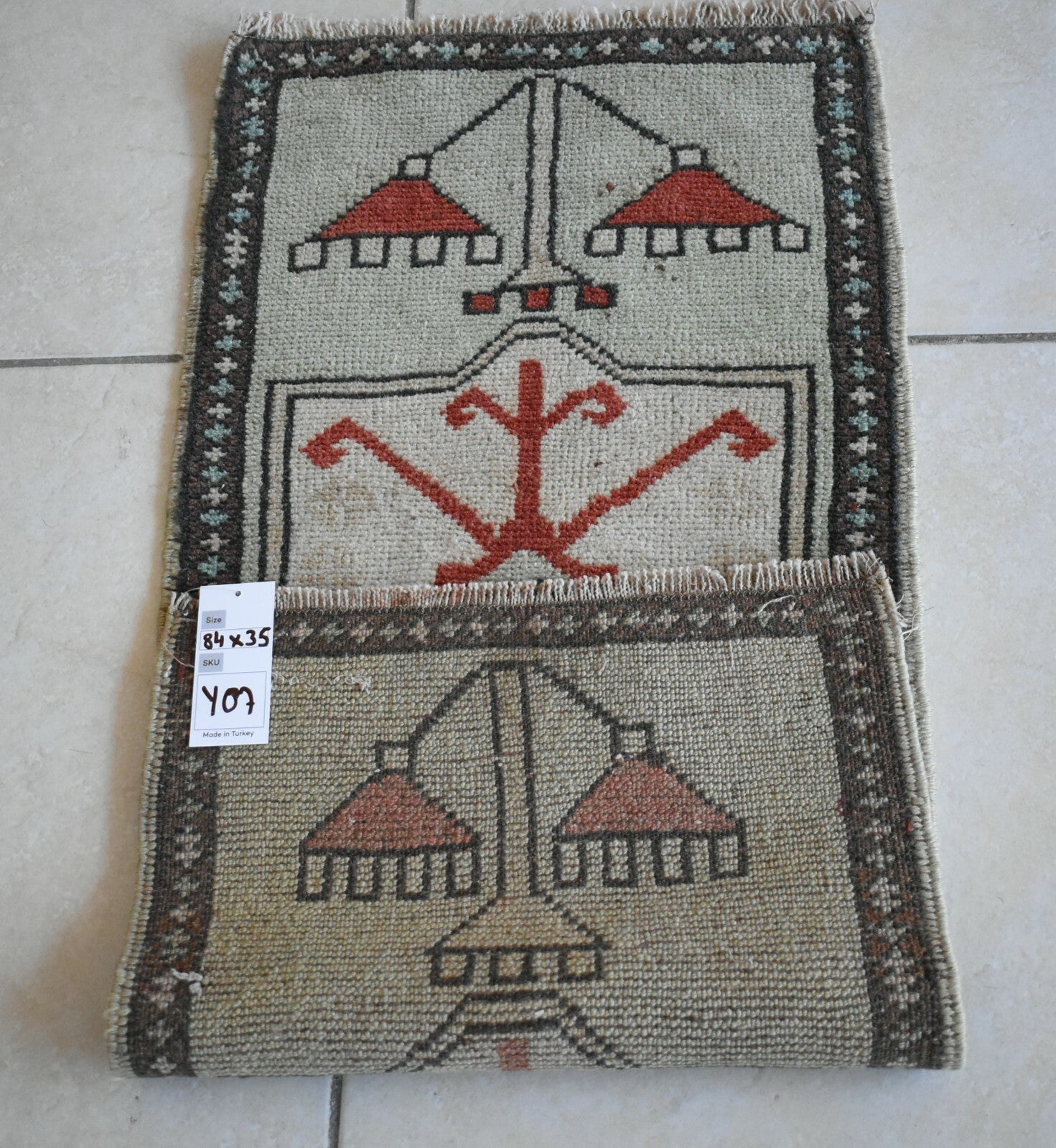 Oushak Runner 2.7x1.1 ft Vintage Turkish Rug Small Runner Anatolian Rug Y07