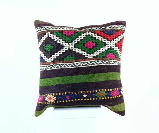 18"x18" Kilim Pillow Cover  Handmade Turkish Vintage Cushion Tribal Lumbar 1838