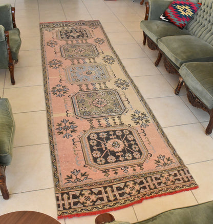 Traditional Handmade Runner Rug 3x10.8 ft Traditional Vintage Oushak Kilim C04