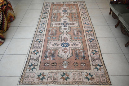 Faded Oushak Rug 9x4.2 ft Anatolian Rug Turkish Carpet Boho Floor Rug U07