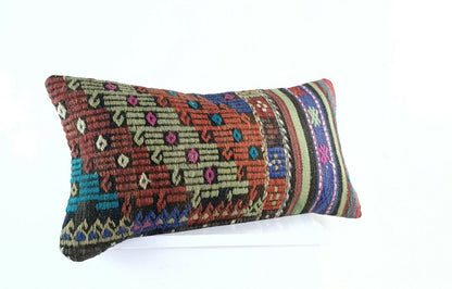 Handmade Turkish Kilim Pillow Cover 12x24 Ethnic Boho Sofa Lumbar Cushion E944